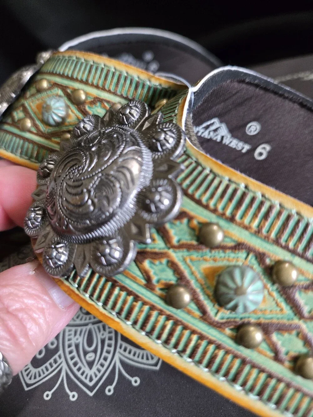 Montana West Brown and Turquoise Western Concho Flip Flops NWOT